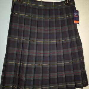 French Toast Below the Knee Green Plaid Pleated Skirt Polyester Women's 12 NWT